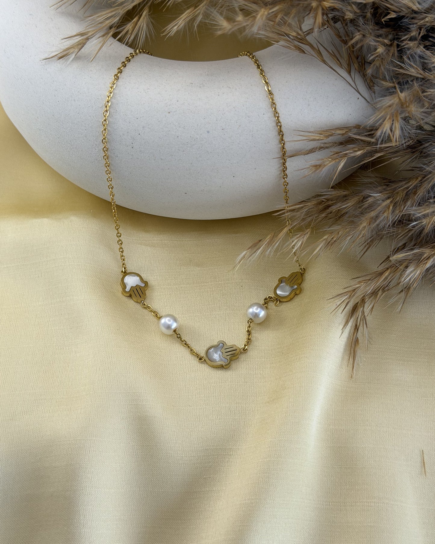 Pearl Hamsa Necklace