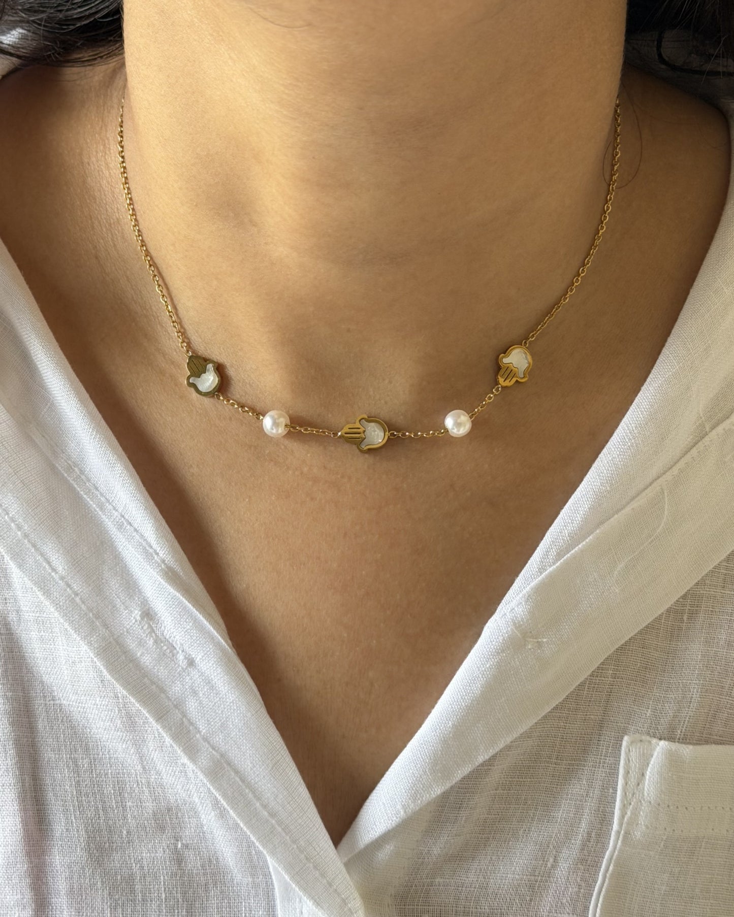 Pearl Hamsa Necklace