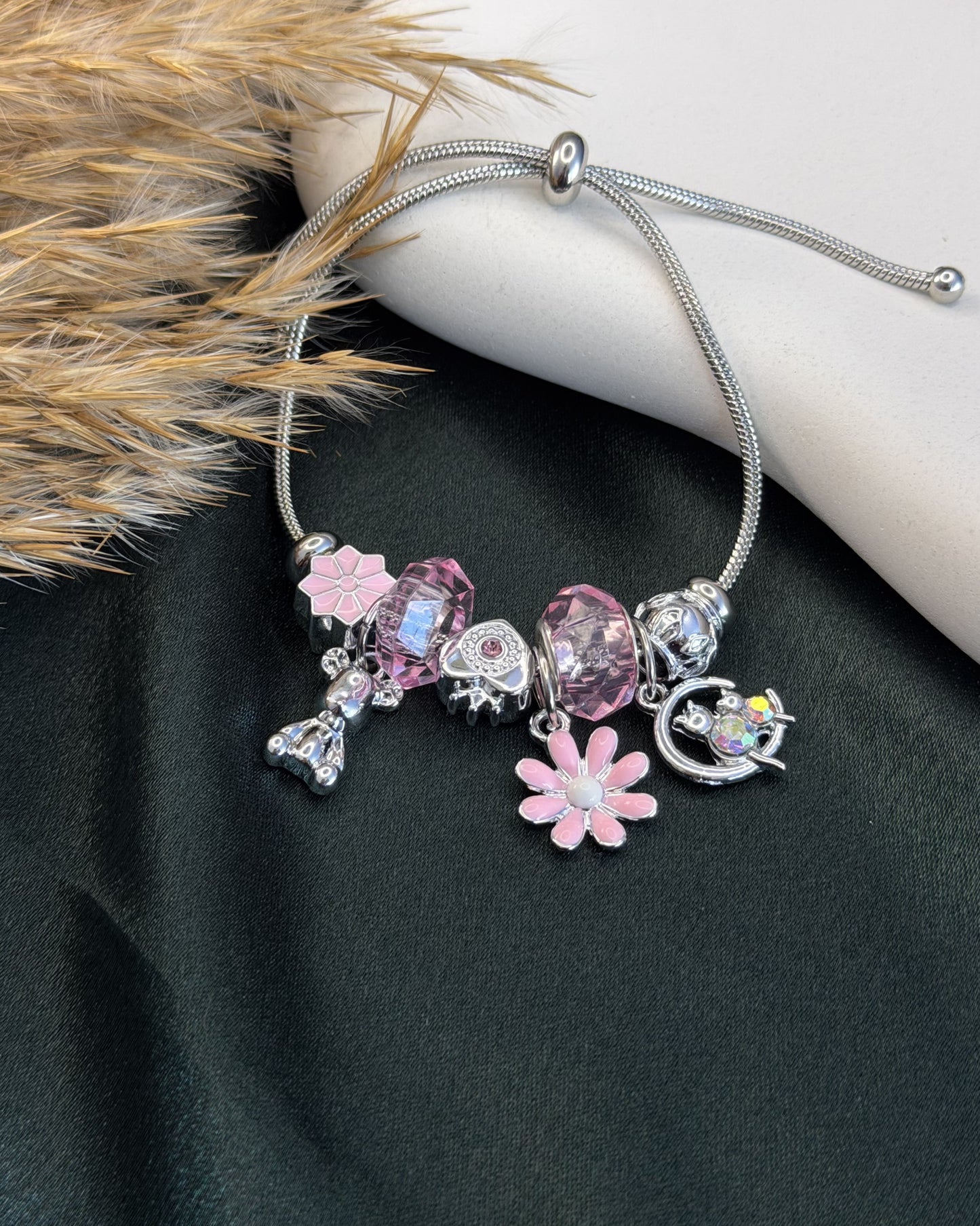 Pink Petal Charm Bracelet