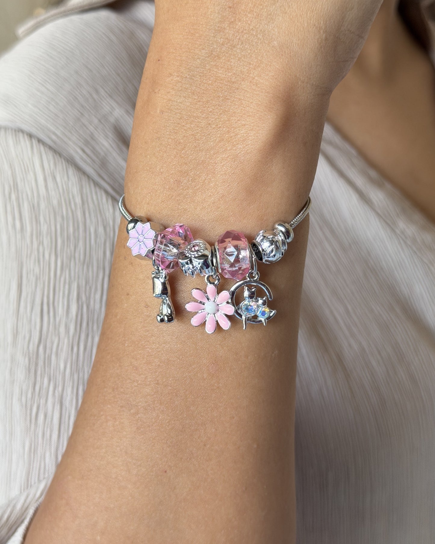 Pink Petal Charm Bracelet