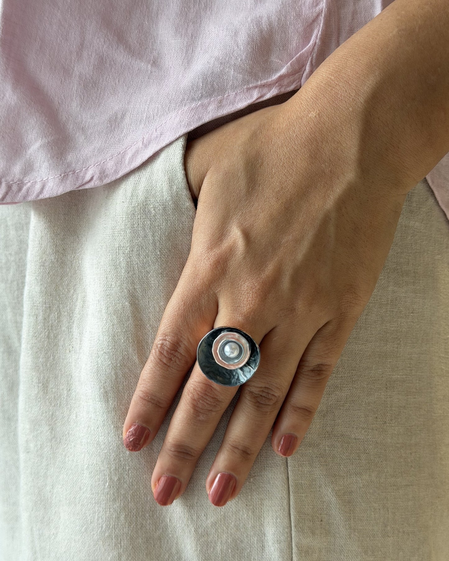 Mosaic Pearl Ring (Size Adjustable)