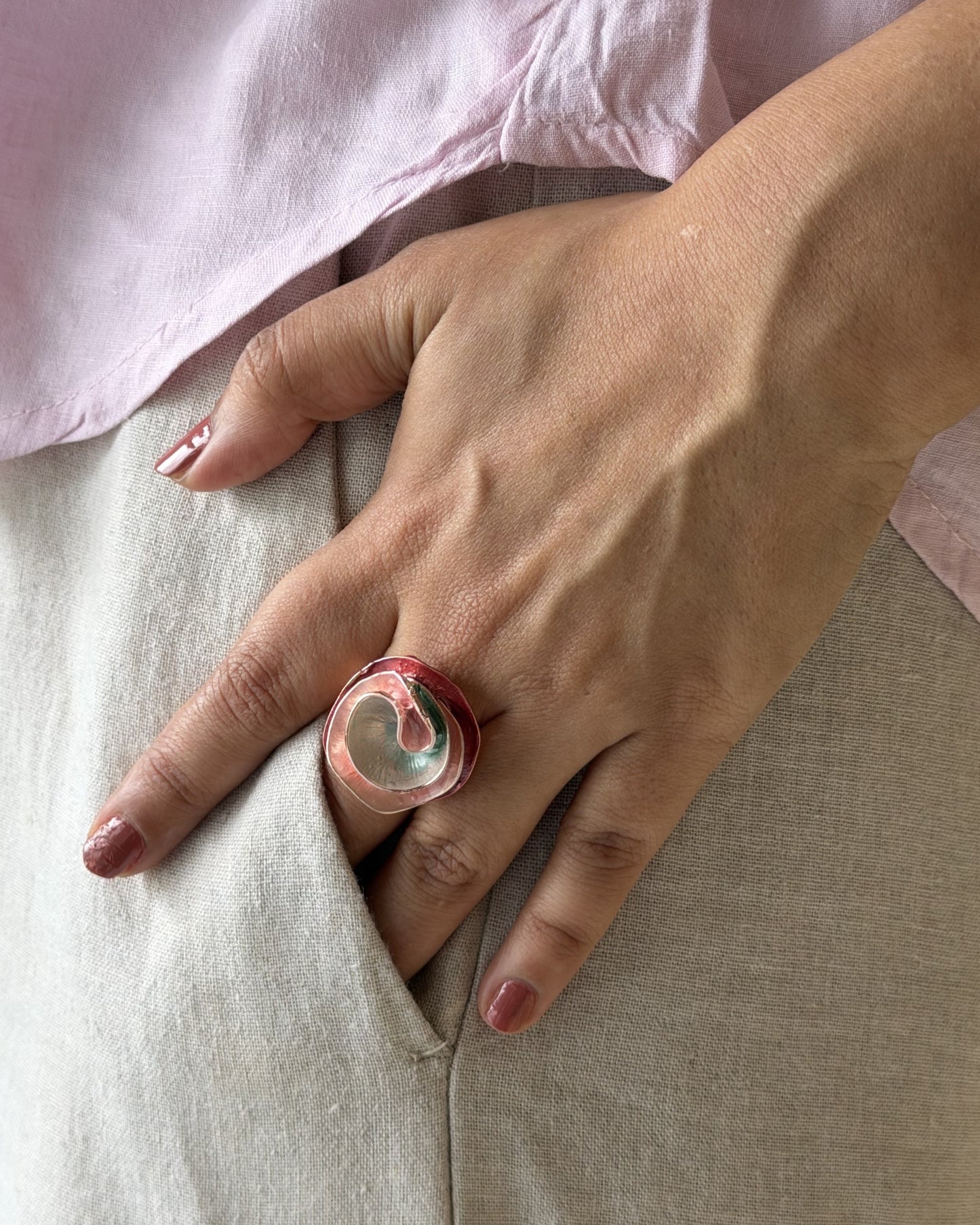 Blush Wave Ring (Size Adjustable)