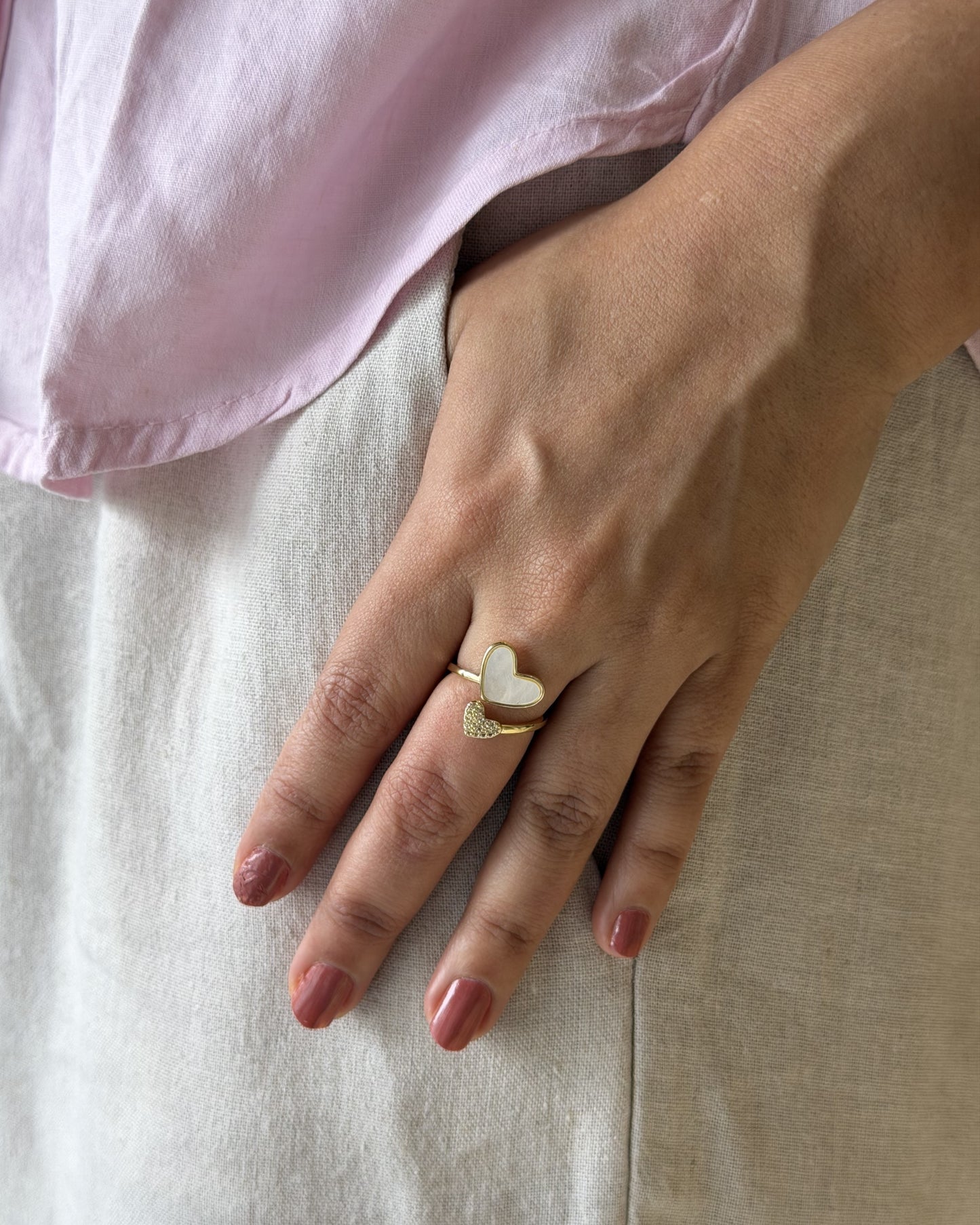 Twin Hearts Ring (Size Adjustable)