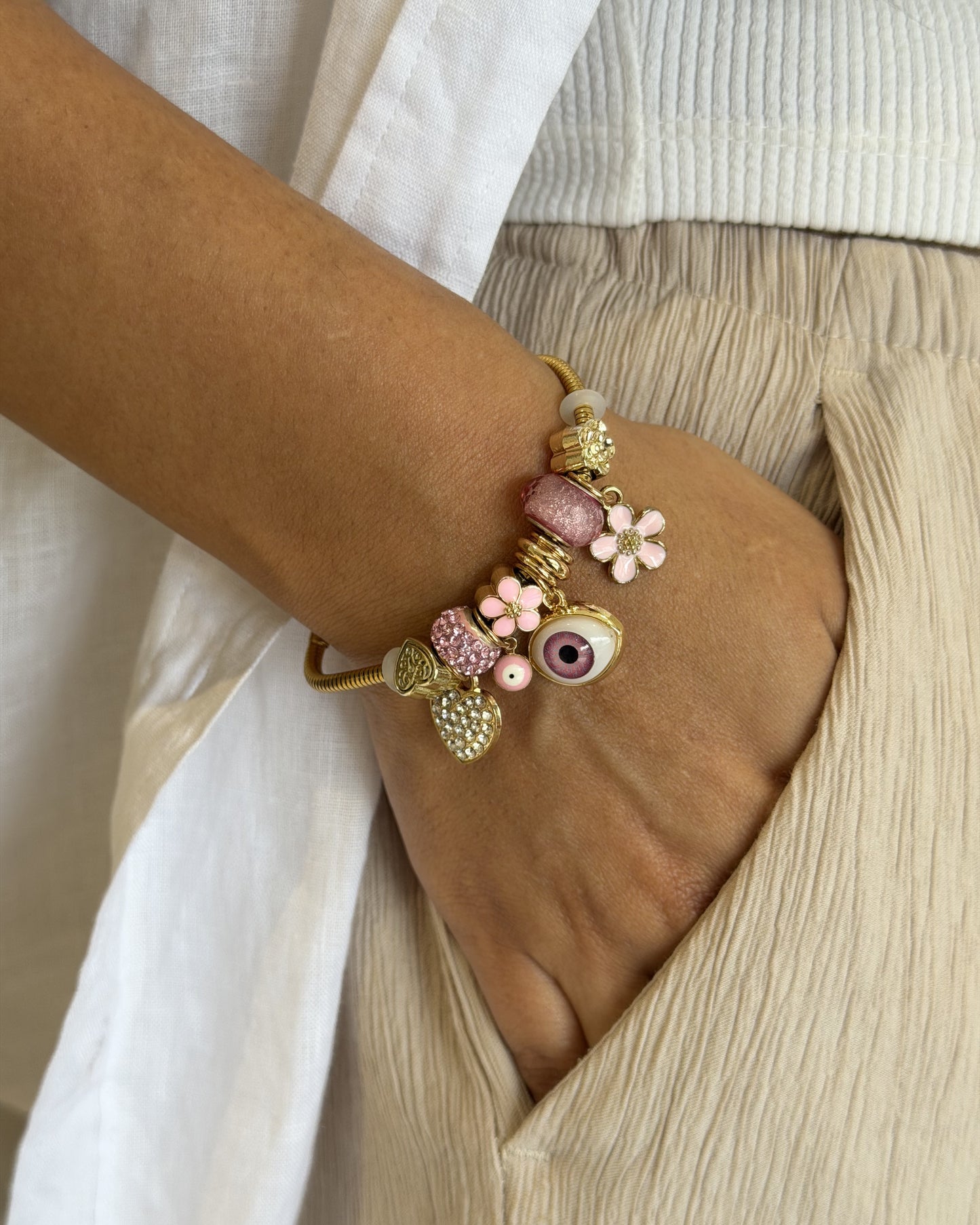 Pink Blossom Evil Eye Bracelet