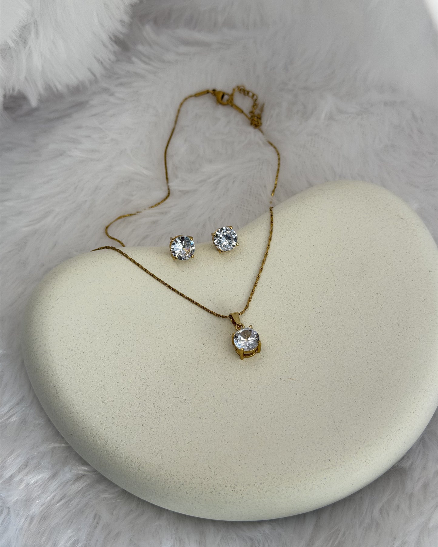 Celeste Solitaire Necklace & Stud Set