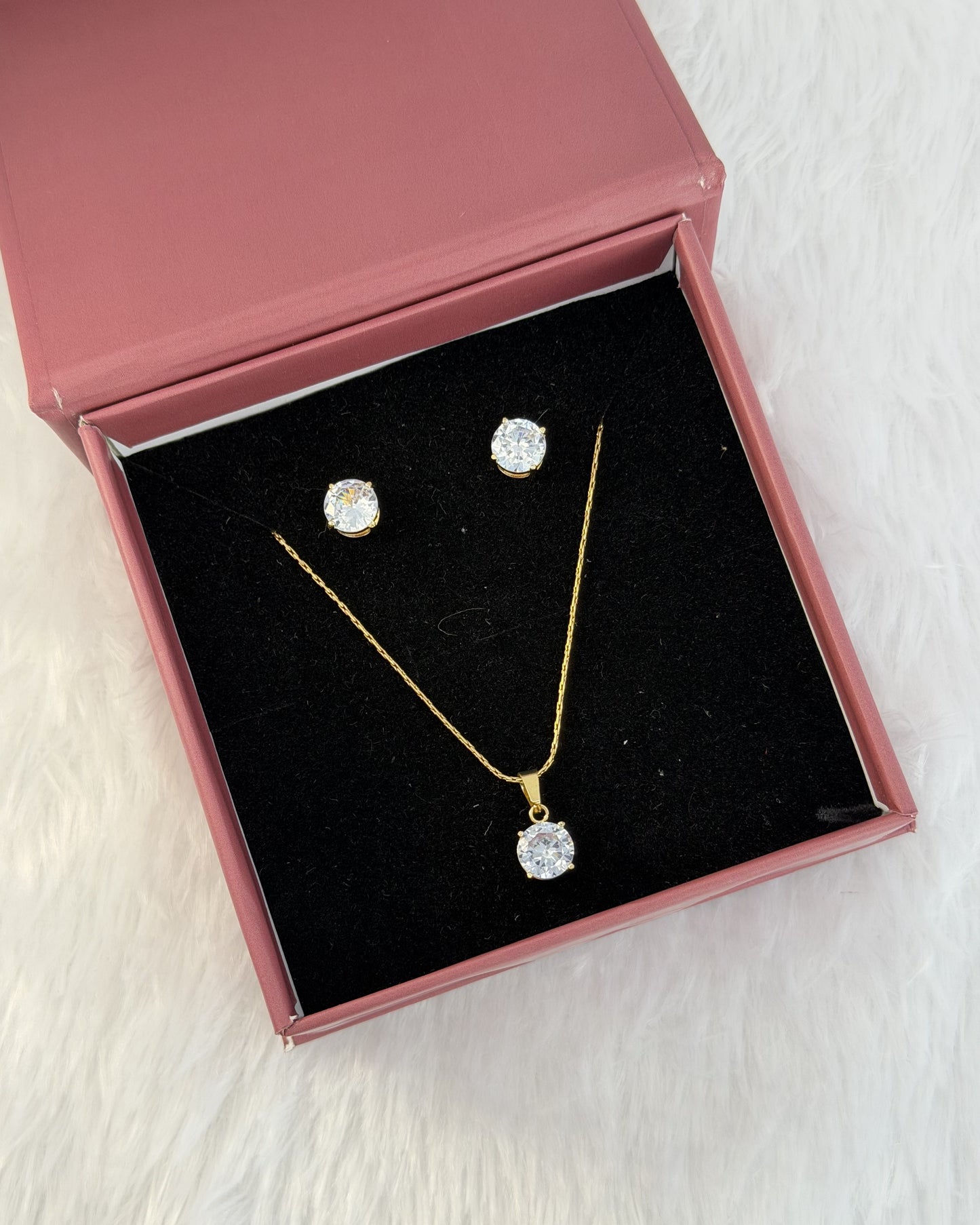 Celeste Solitaire Necklace & Stud Set