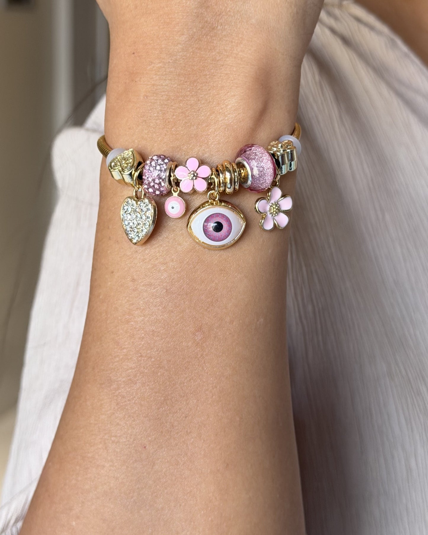 Pink Blossom Evil Eye Bracelet