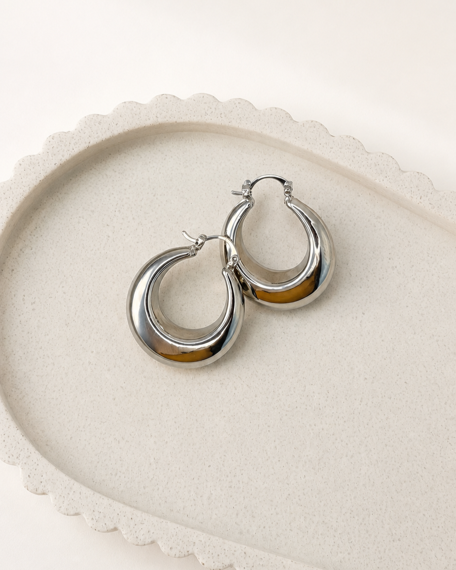 Silver Curve Hoops