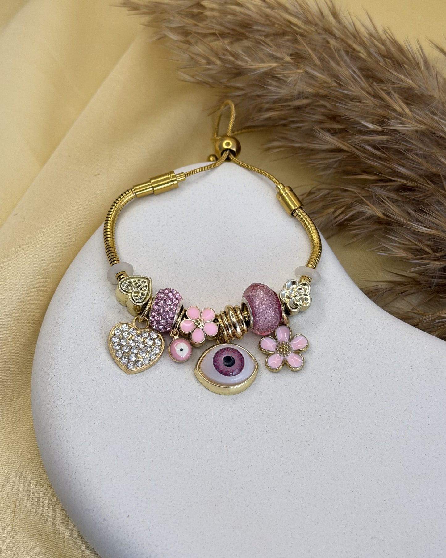 Pink Blossom Evil Eye Bracelet