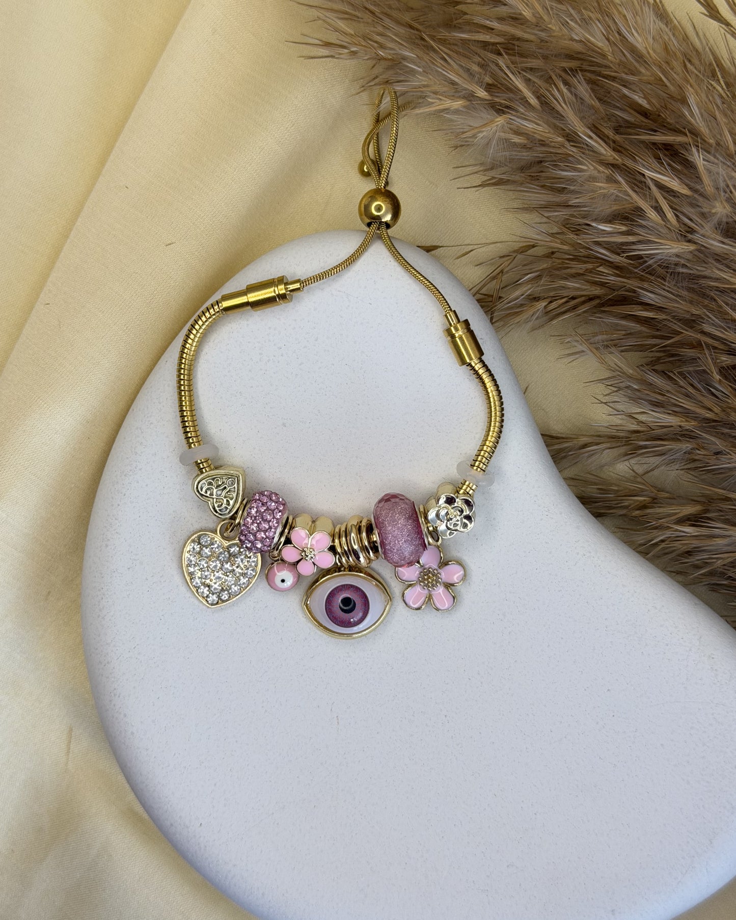 Pink Blossom Evil Eye Bracelet
