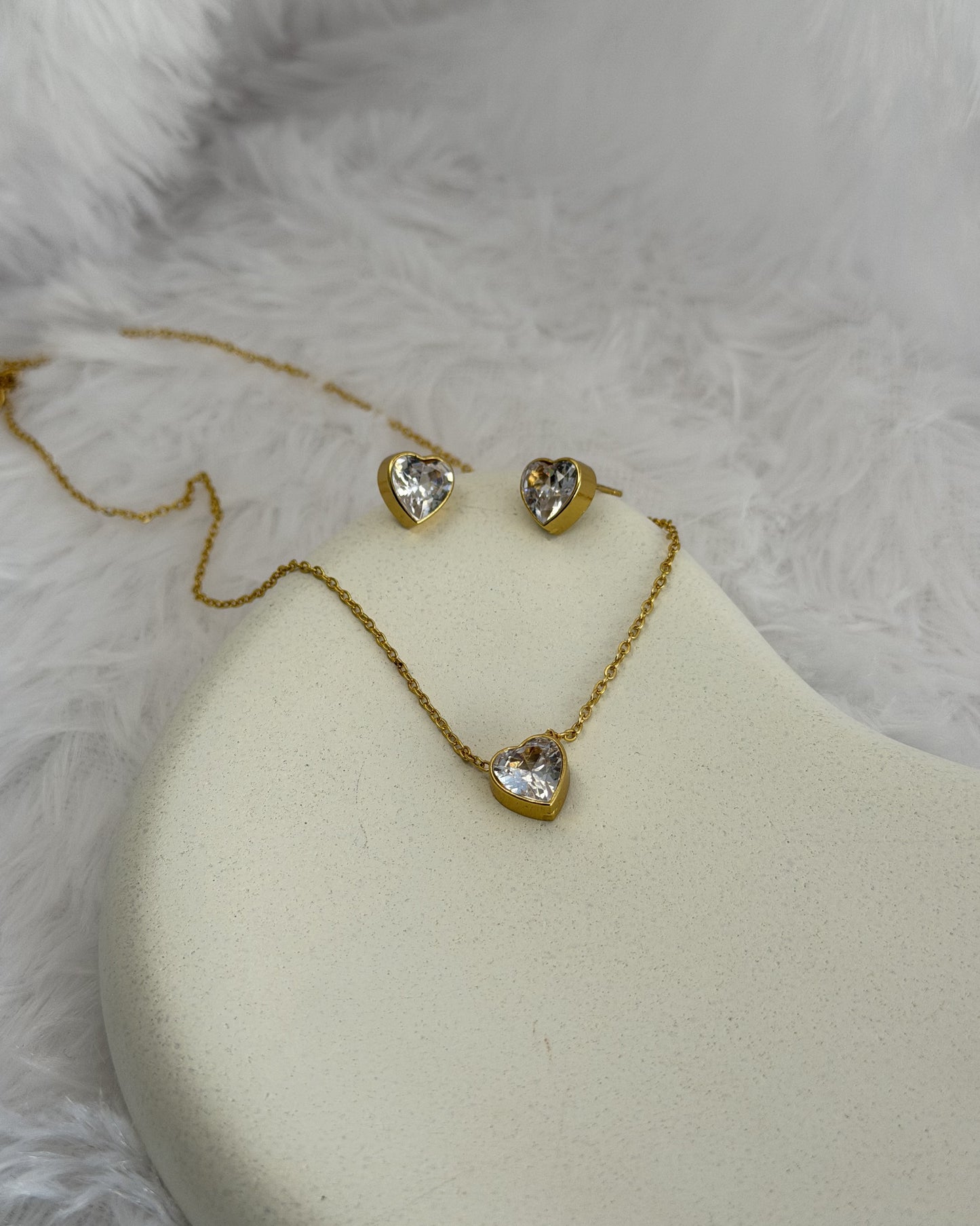Celeste Heart Necklace & Stud Set