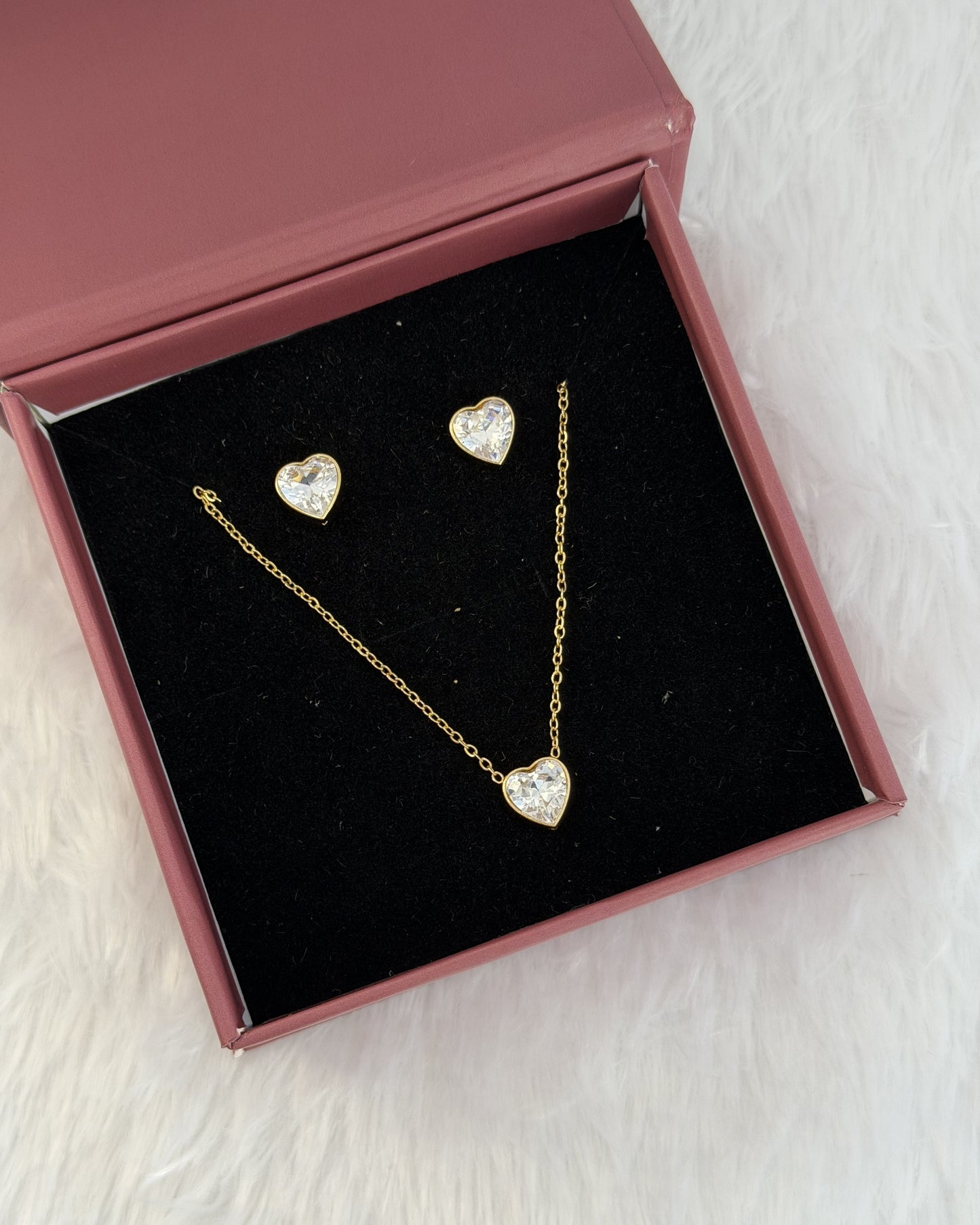 Celeste Heart Necklace & Stud Set